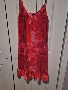 Boohoo Red and Pink Tie-Dye Slip Mini Dress